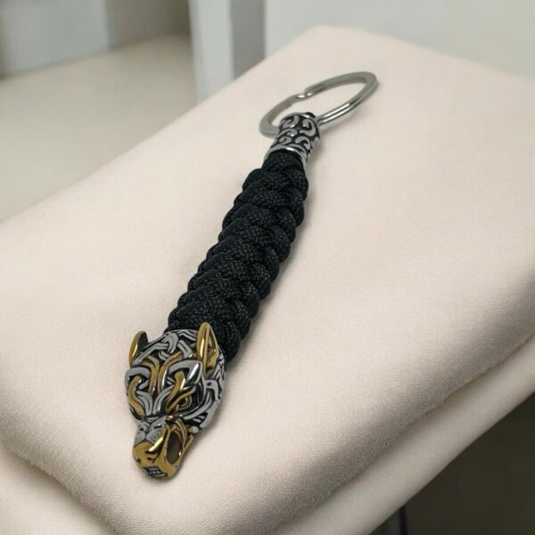 Handmade Paracord Keychain – Wolf Head Design , Stainless Steel, Steel Keychain