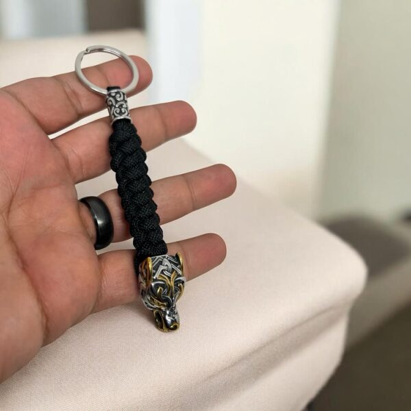 Handmade Paracord Keychain – Wolf Head Design , Stainless Steel, Steel Keychain