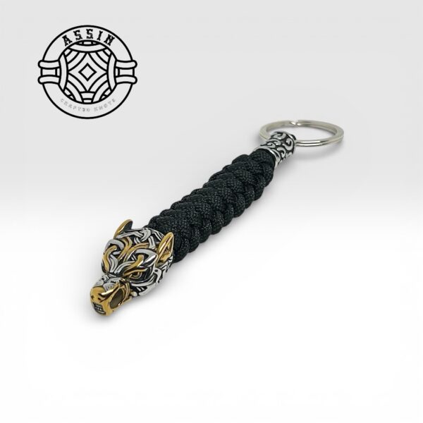 Handmade Paracord Keychain – Wolf Head Design , Stainless Steel, Steel Keychain