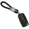 Braided Leather Car Keychain with Horseshoe Buckle