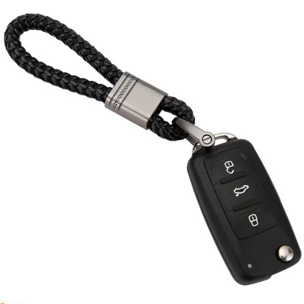 Braided Leather Car Keychain with Horseshoe Buckle