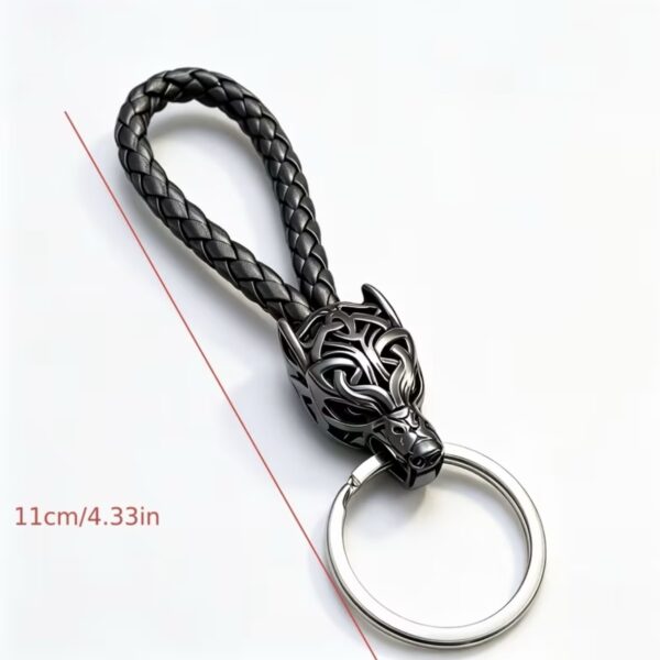 Wolf Head Leather Keychain