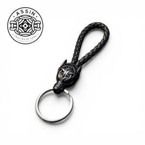 Wolf Head Leather Keychain