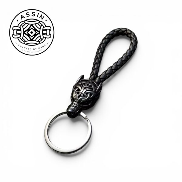 Wolf Head Leather Keychain